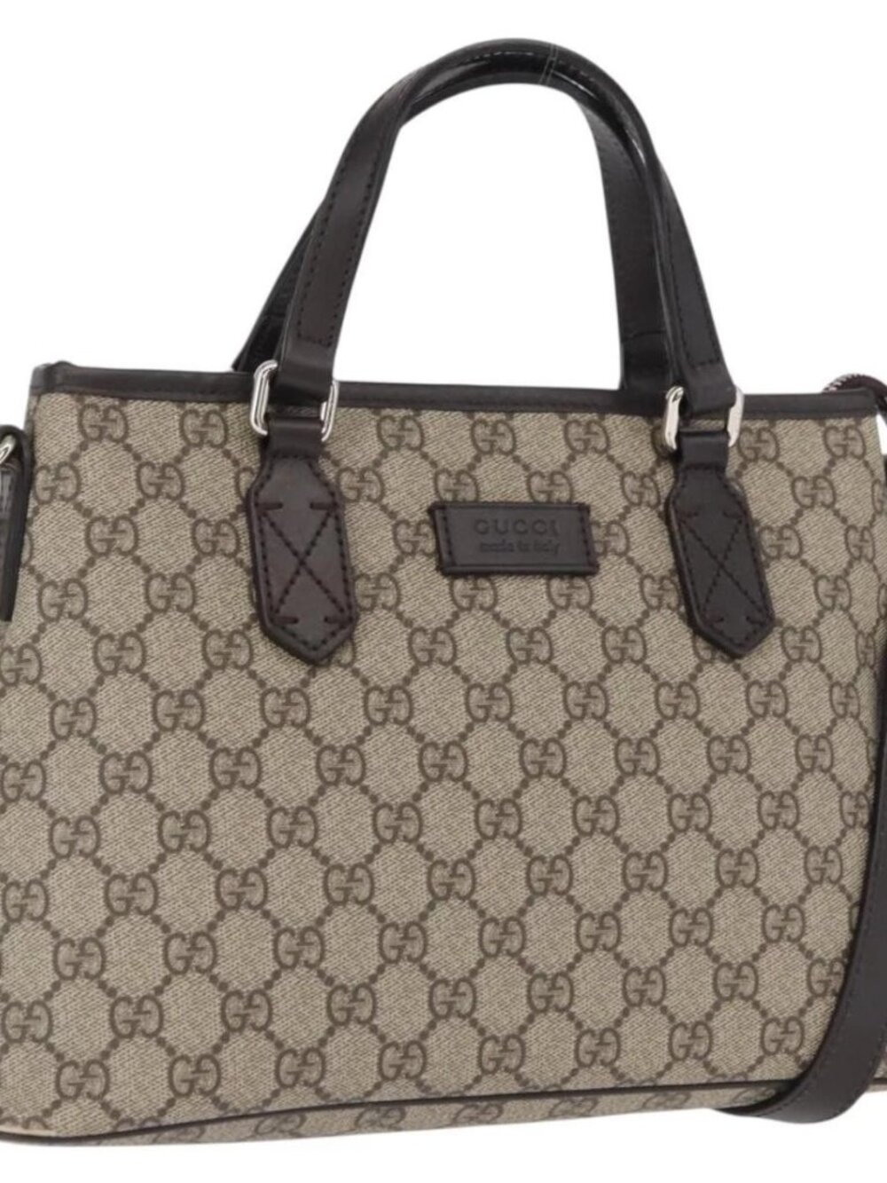 GUCCI GG Supreme Hand Bag PVC 2way Beige Silver 429019 Auth ka1583